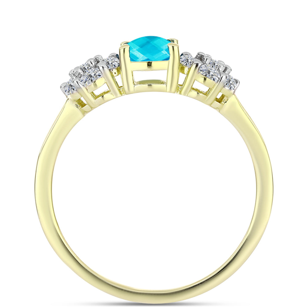 Inel din Argint 925 Placat cu Aur ( 2.08 grame ) cu Jad albastru și Topaz Alb 1.18 Carate