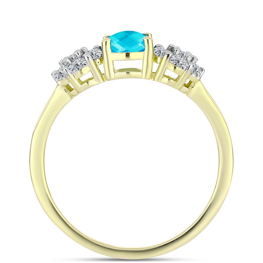 Inel din Argint 925 Placat cu Aur ( 2.08 grame ) cu Jad albastru și Topaz Alb 1.18 Carate