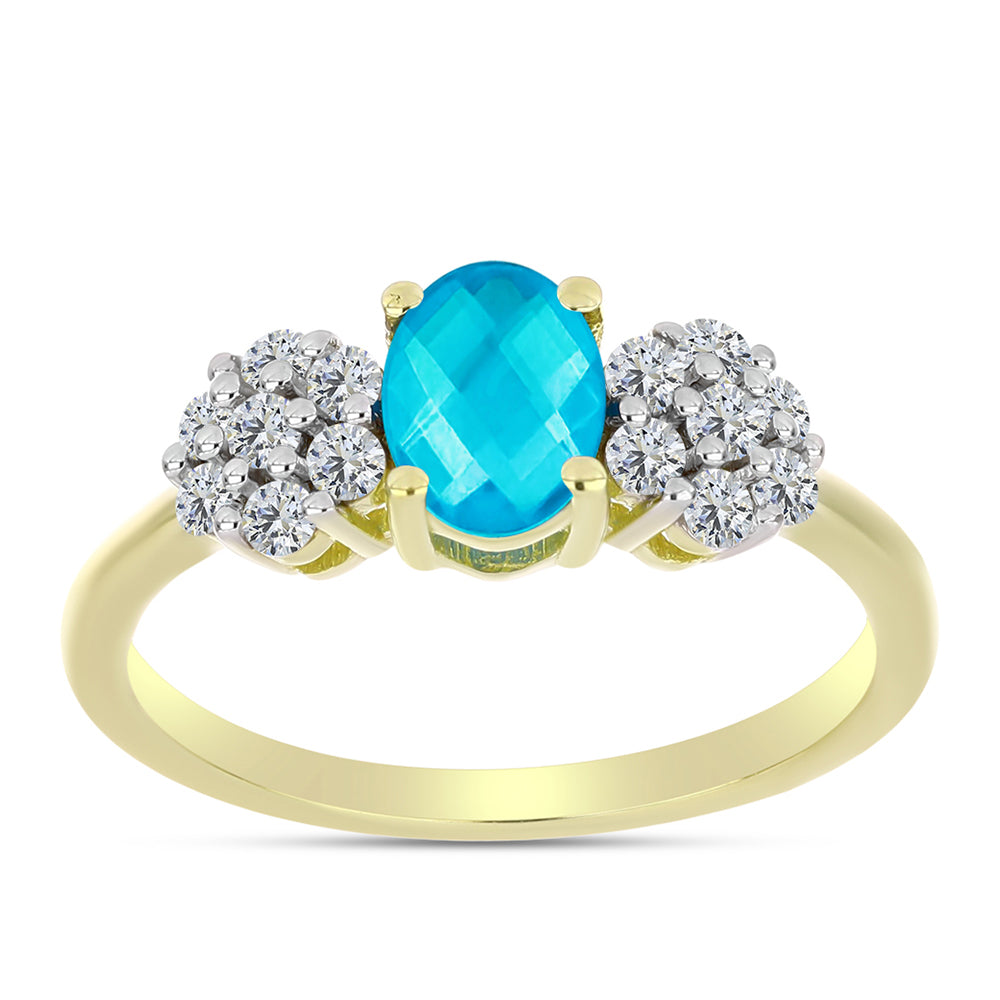 Inel din Argint 925 Placat cu Aur ( 2.08 grame ) cu Jad albastru și Topaz Alb 1.18 Carate