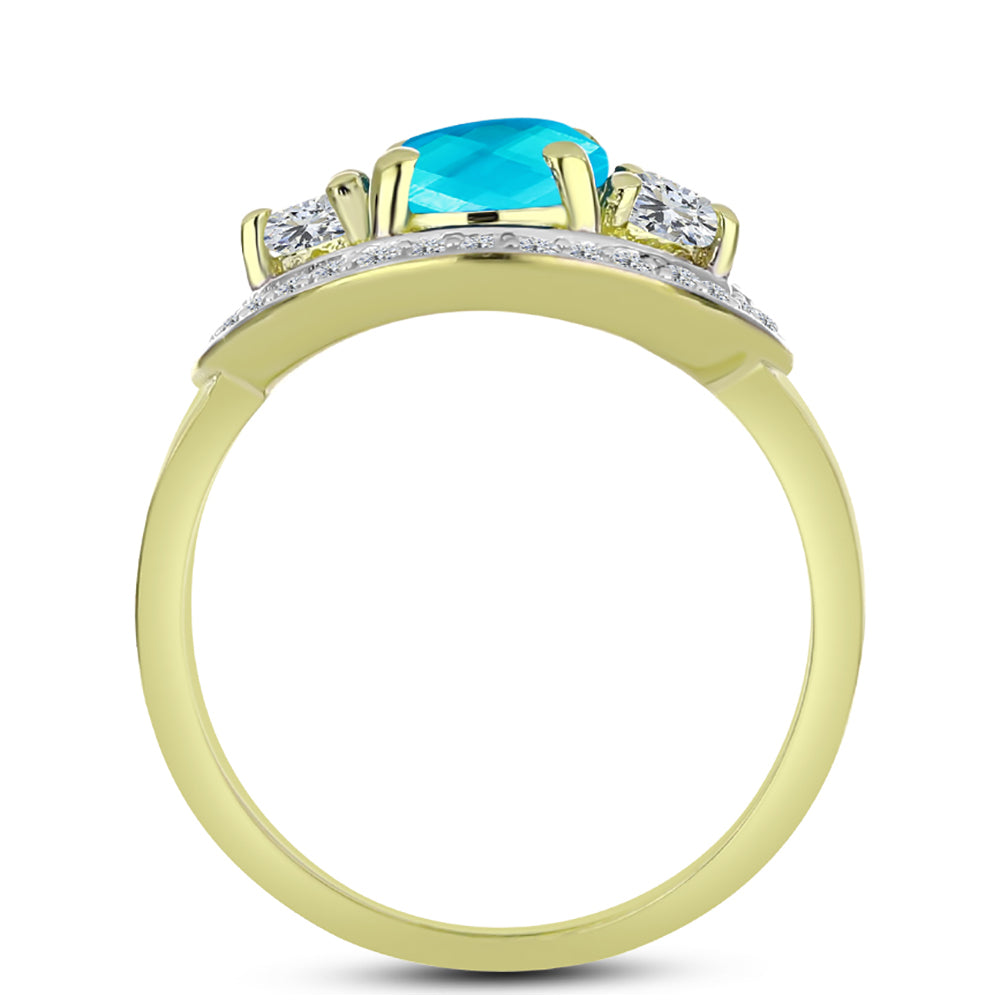 Inel din Argint 925 Placat cu Aur ( 2.63 grame ) cu Jad albastru și Topaz Alb 1.47 Carate 2 