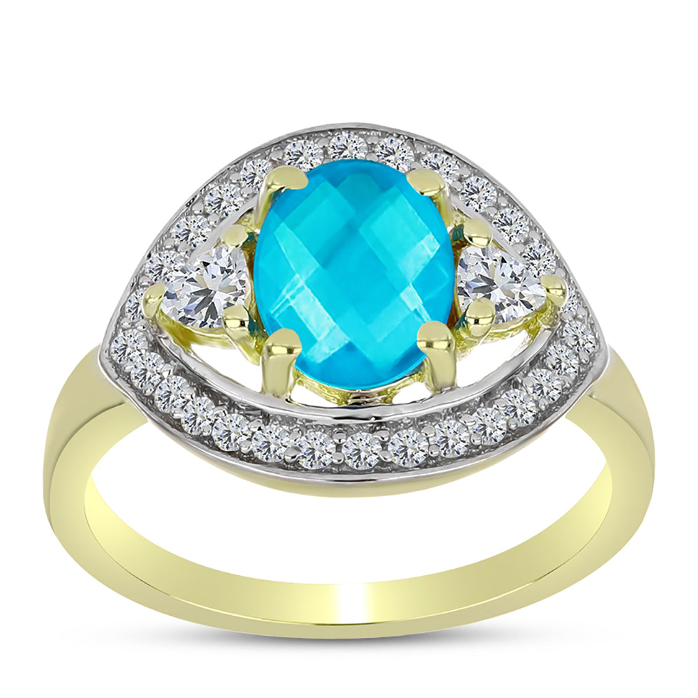 Inel din Argint 925 Placat cu Aur ( 2.63 grame ) cu Jad albastru și Topaz Alb 1.47 Carate