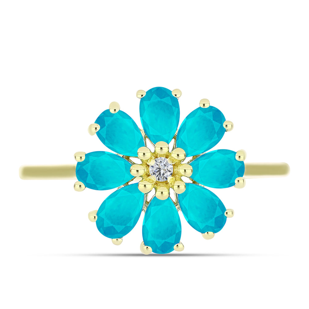 Inel din Argint 925 Placat cu Aur ( 2.1 grame ) cu Jad albastru și Topaz Alb 1.7 Carate 1 