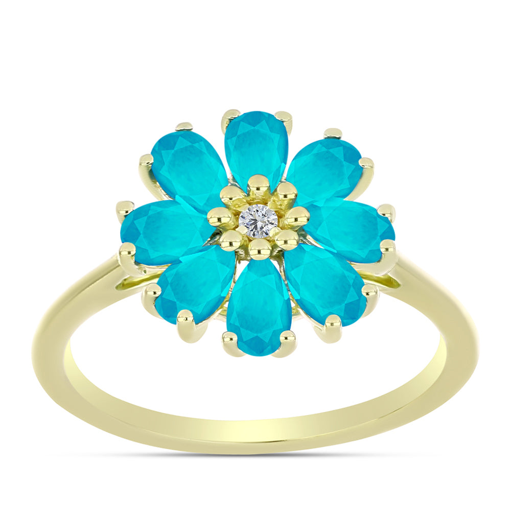 Inel din Argint 925 Placat cu Aur ( 2.1 grame ) cu Jad albastru și Topaz Alb 1.7 Carate