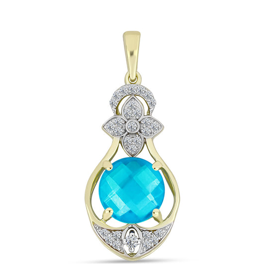 Pandantiv din Argint 925 Placat cu Aur ( 2.68 grame ) cu Jad albastru și Topaz Alb 3.34 Carate