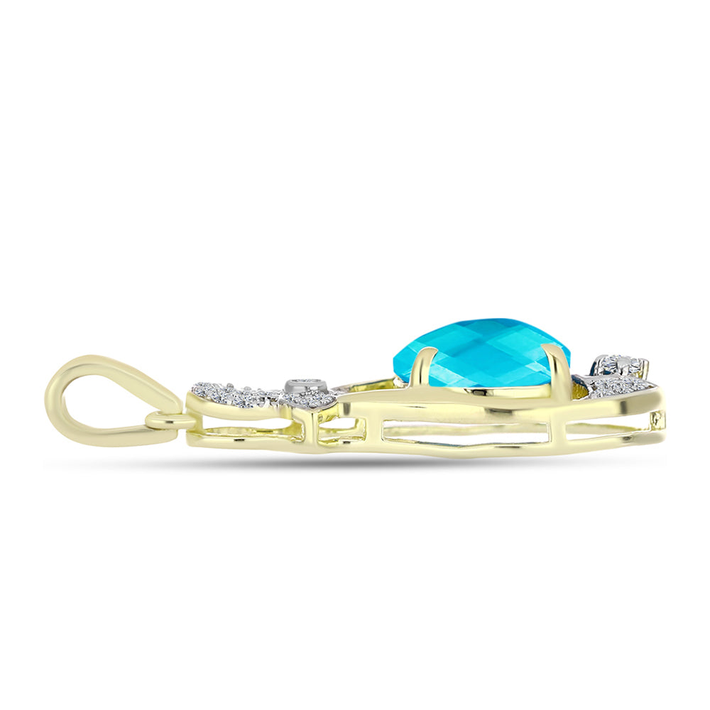 Pandantiv din Argint 925 Placat cu Aur ( 2.68 grame ) cu Jad albastru și Topaz Alb 3.34 Carate 2 