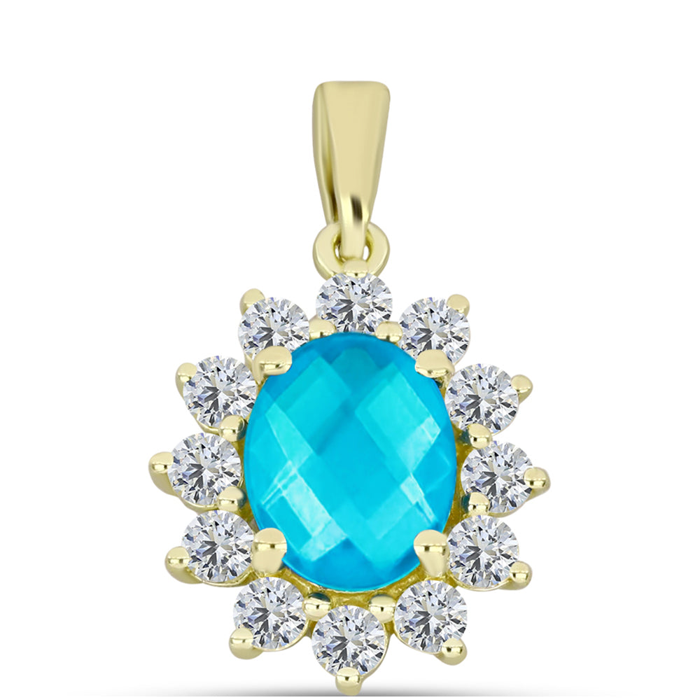 Pandantiv din Argint 925 Placat cu Aur ( 1.5 grame ) cu Jad albastru și Topaz Alb 2.57 Carate 1 