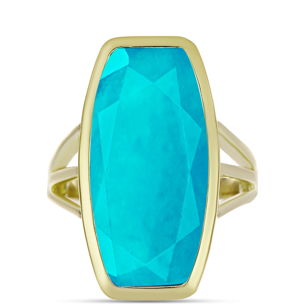 Inel din Argint 925 Placat cu Aur ( 6.4 grame ) cu Jad albastru 14.08 Carate 1 