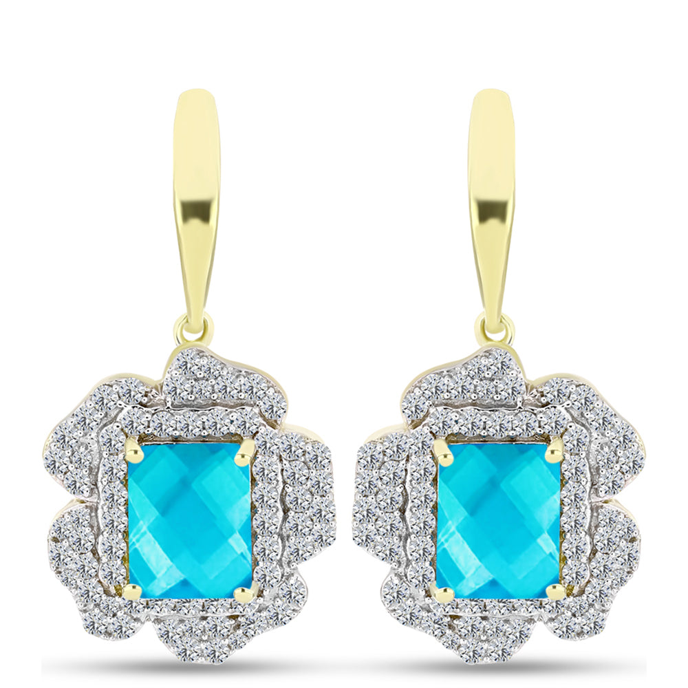 Cercei din Argint 925 Placat cu Aur ( 5.83 grame ) cu Jad albastru și Topaz Alb 6.07 Carate