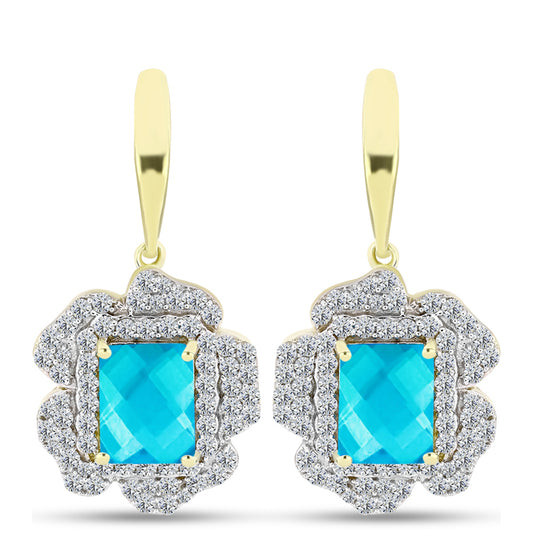 Cercei din Argint 925 Placat cu Aur ( 5.83 grame ) cu Jad albastru și Topaz Alb 6.07 Carate