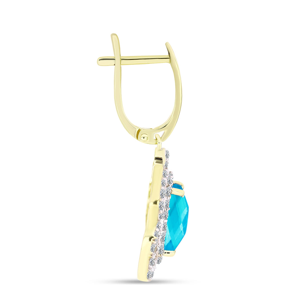 Cercei din Argint 925 Placat cu Aur ( 5.83 grame ) cu Jad albastru și Topaz Alb 6.07 Carate 2 
