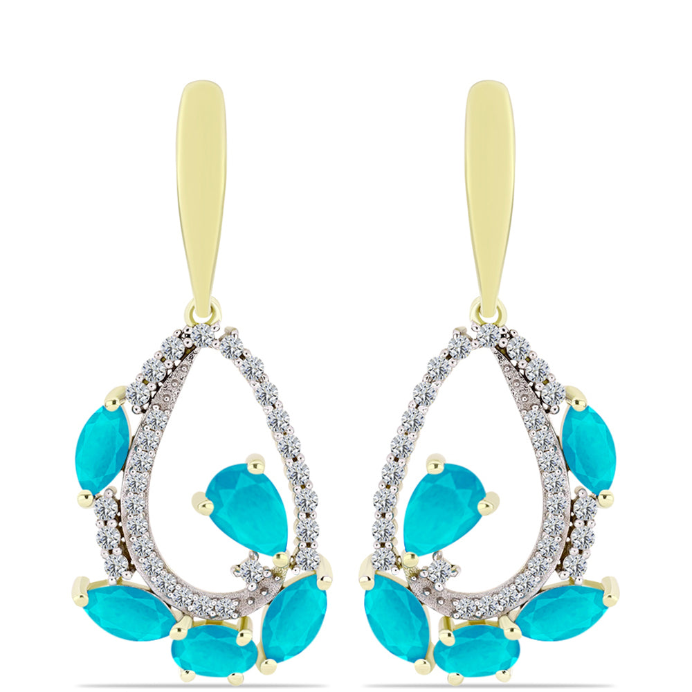 Cercei din Argint 925 Placat cu Aur ( 4.83 grame ) cu Jad albastru și Topaz Alb 3.46 Carate 1 