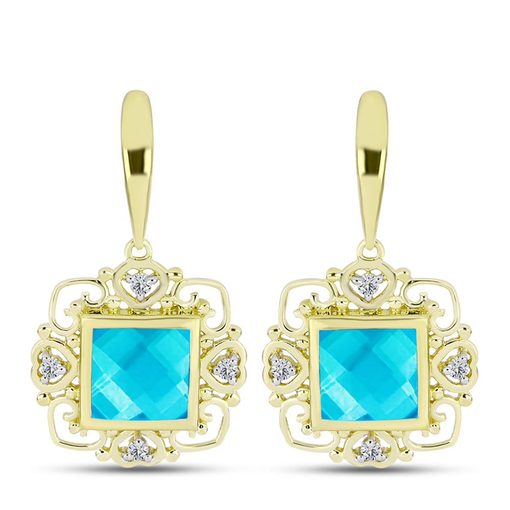 Cercei din Argint 925 Placat cu Aur ( 6.88 grame ) cu Jad albastru și Topaz Alb 6.35 Carate