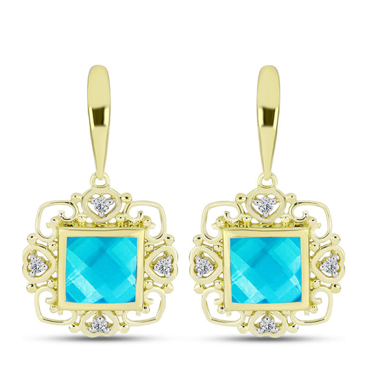 Cercei din Argint 925 Placat cu Aur ( 6.88 grame ) cu Jad albastru și Topaz Alb 6.35 Carate