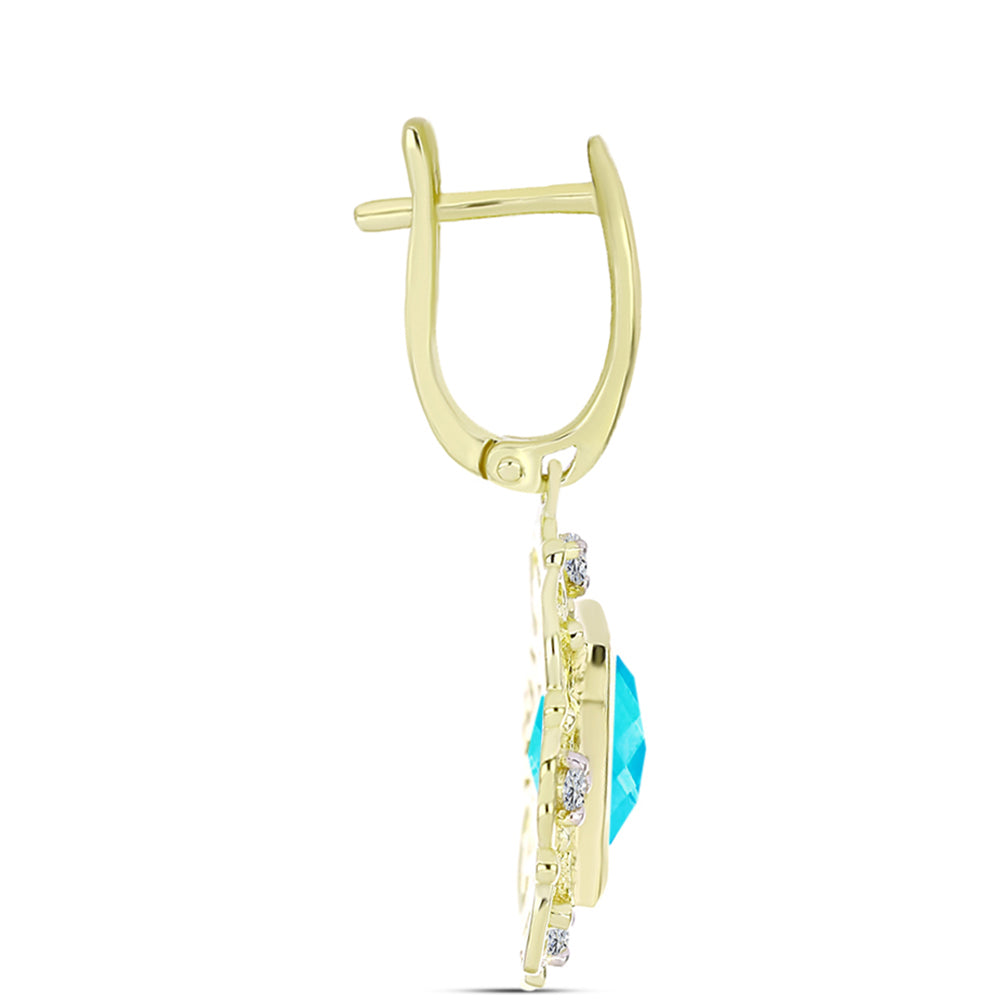 Cercei din Argint 925 Placat cu Aur ( 6.88 grame ) cu Jad albastru și Topaz Alb 6.35 Carate 2 