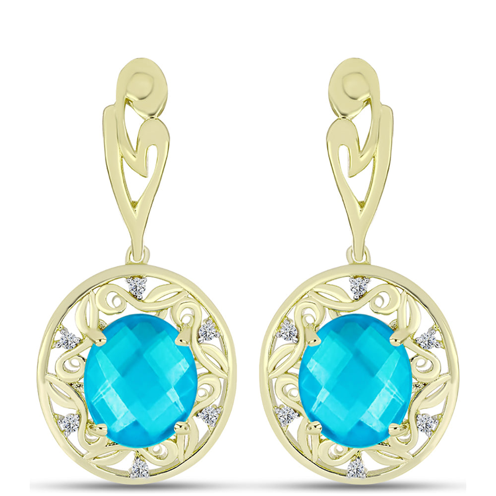 Cercei din Argint 925 Placat cu Aur ( 8.89 grame ) cu Jad albastru și Topaz Alb 8.21 Carate