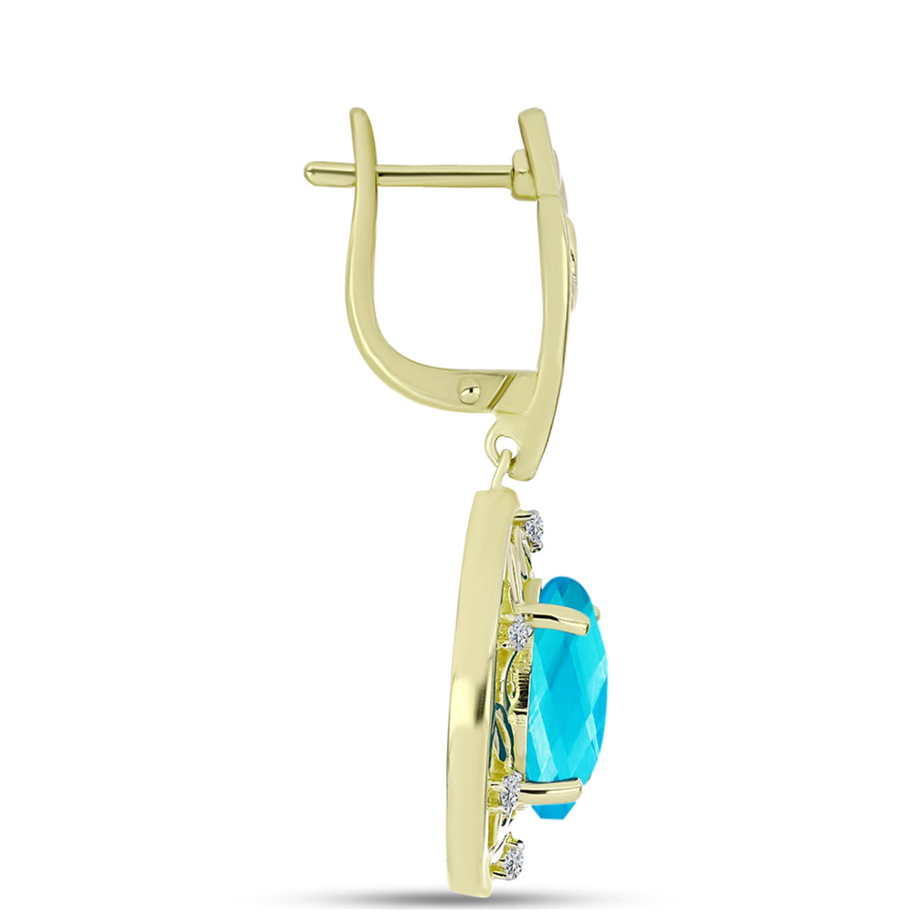 Cercei din Argint 925 Placat cu Aur ( 8.89 grame ) cu Jad albastru și Topaz Alb 8.21 Carate 2 