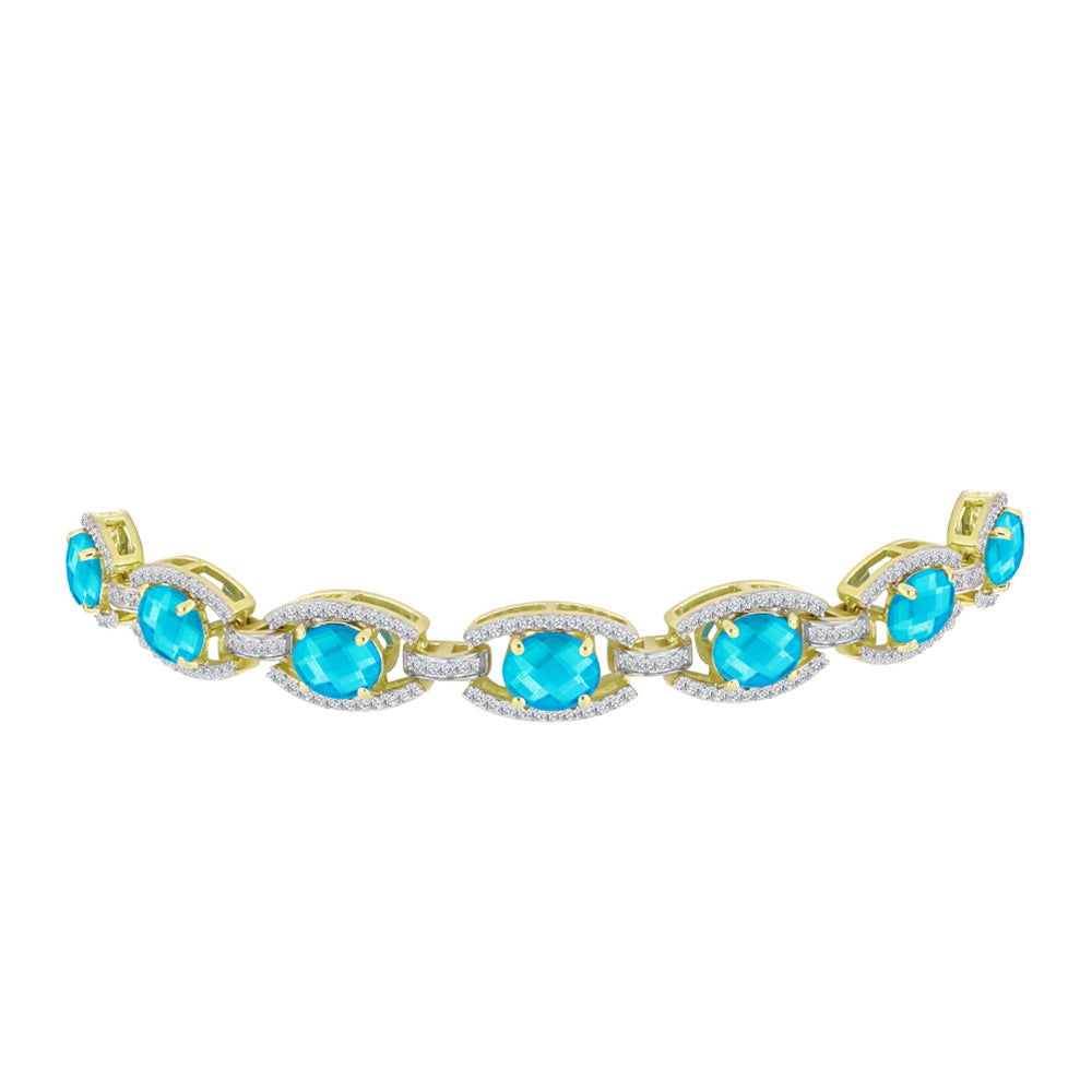 Brățară din Argint 925 Placat cu Aur ( 12.06 grame ) cu Jad albastru și Topaz Alb 8.51 Carate
