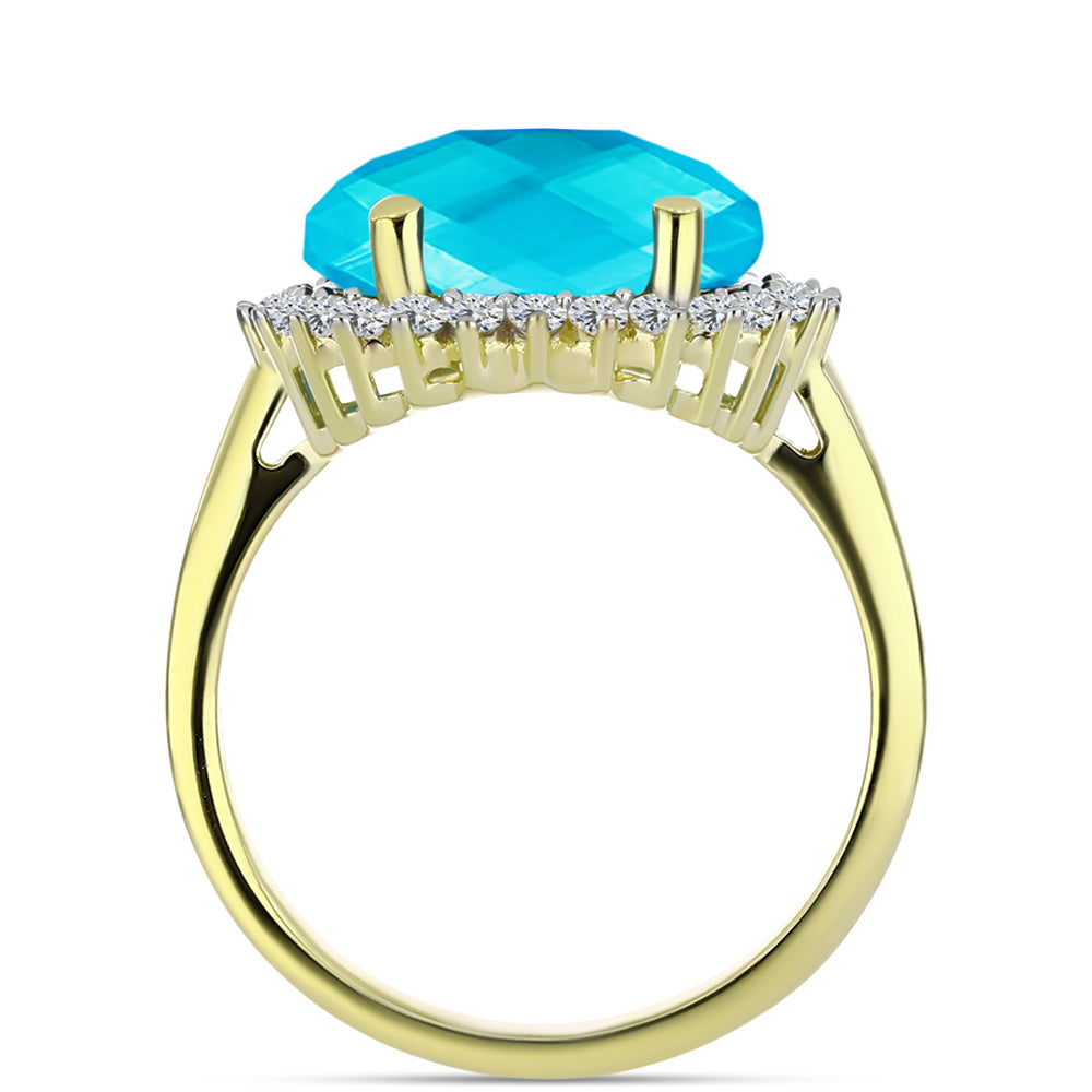 Inel din Argint 925 Placat cu Aur ( 3.23 grame ) cu Jad albastru și Topaz Alb 5.64 Carate 2 