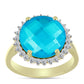 Inel din Argint 925 Placat cu Aur ( 3.23 grame ) cu Jad albastru și Topaz Alb 5.64 Carate