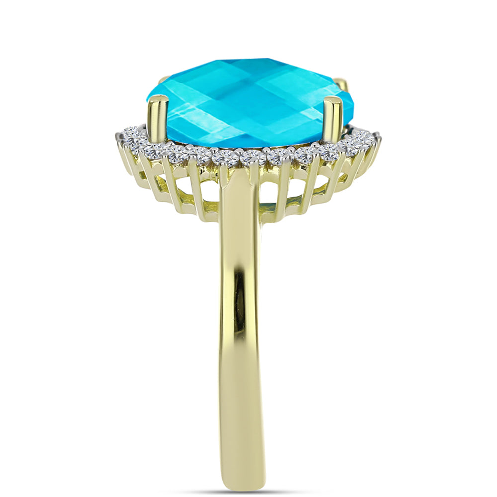 Inel din Argint 925 Placat cu Aur ( 3.23 grame ) cu Jad albastru și Topaz Alb 5.64 Carate
