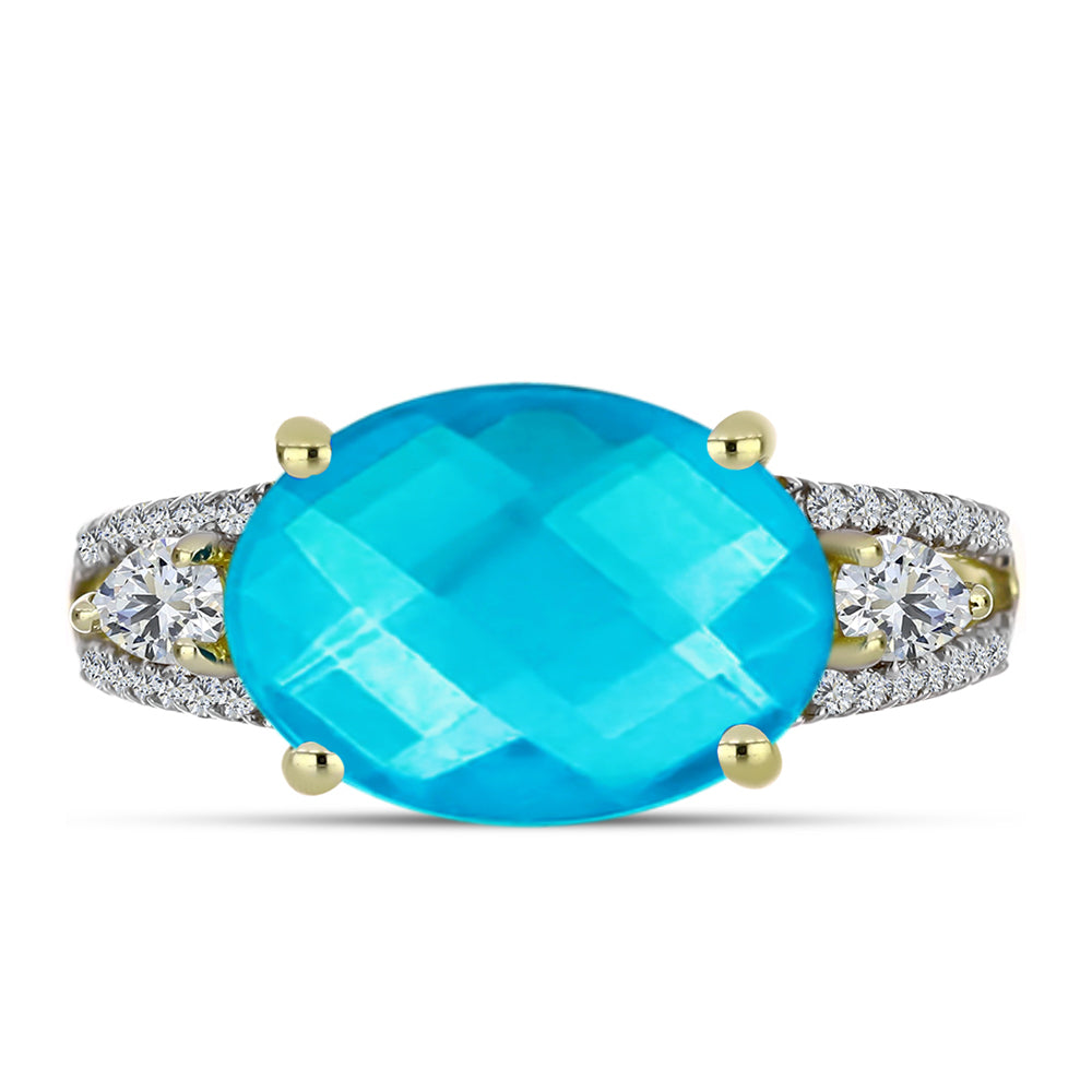 Inel din Argint 925 Placat cu Aur ( 2.88 grame ) cu Jad albastru și Topaz Alb 5 Carate