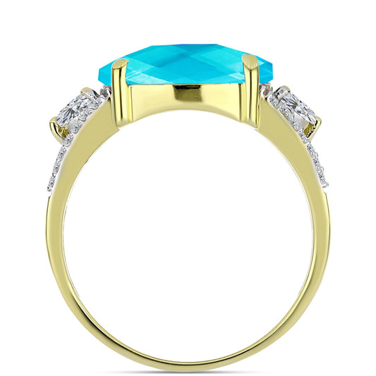 Inel din Argint 925 Placat cu Aur ( 2.88 grame ) cu Jad albastru și Topaz Alb 5 Carate