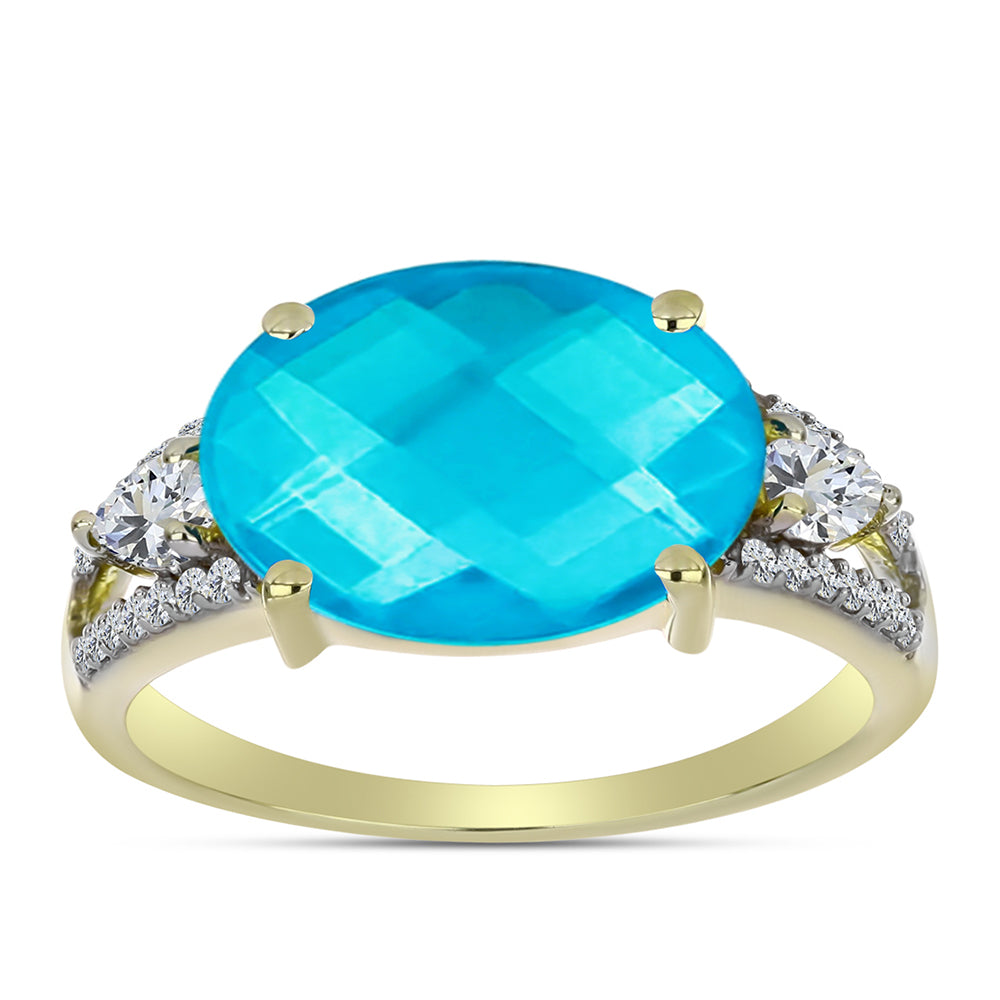 Inel din Argint 925 Placat cu Aur ( 2.88 grame ) cu Jad albastru și Topaz Alb 5 Carate 3 
