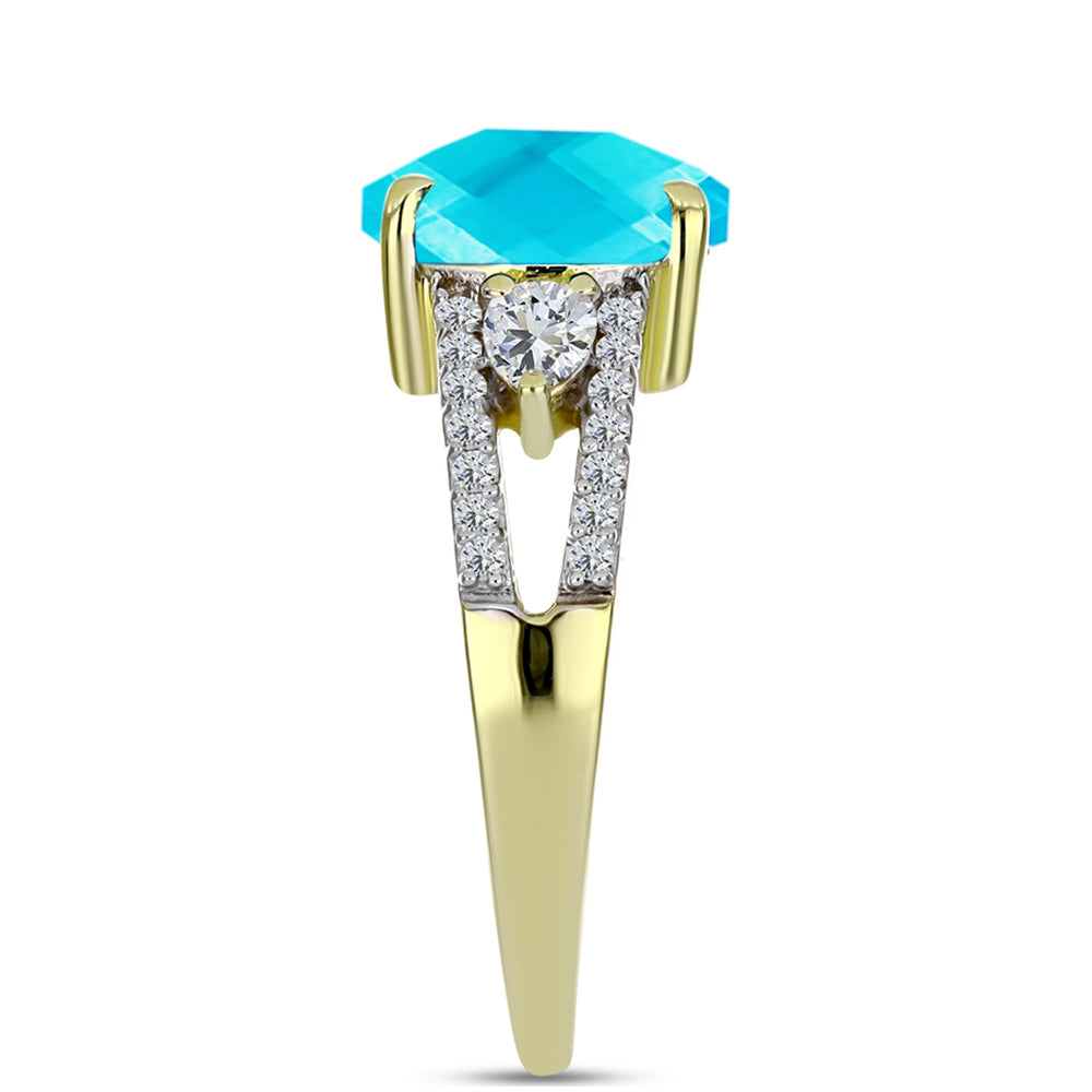 Inel din Argint 925 Placat cu Aur ( 2.88 grame ) cu Jad albastru și Topaz Alb 5 Carate 4 