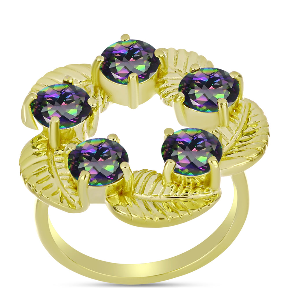 Inel din Argint 925 Placat cu Aur ( 5.16 grame ) cu Cuarț Hematit Verde Mistic 3.75 Carate 3 