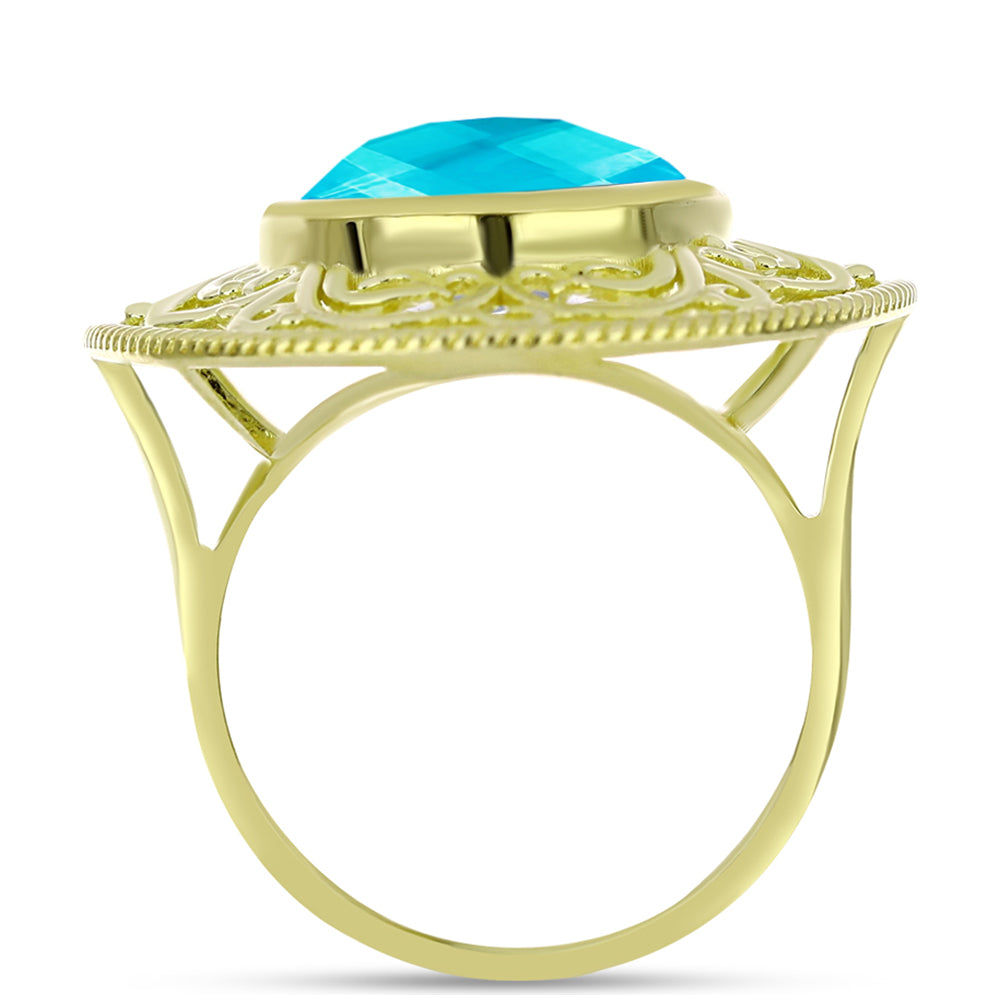 Inel din Argint 925 Placat cu Aur ( 7.26 grame ) cu Jad albastru 9.89 Carate