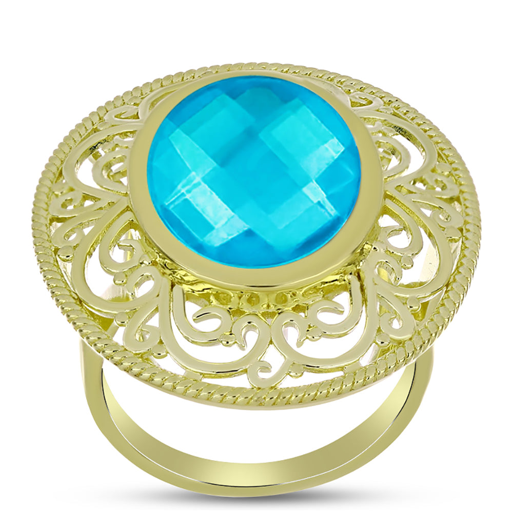 Inel din Argint 925 Placat cu Aur ( 7.26 grame ) cu Jad albastru 9.89 Carate