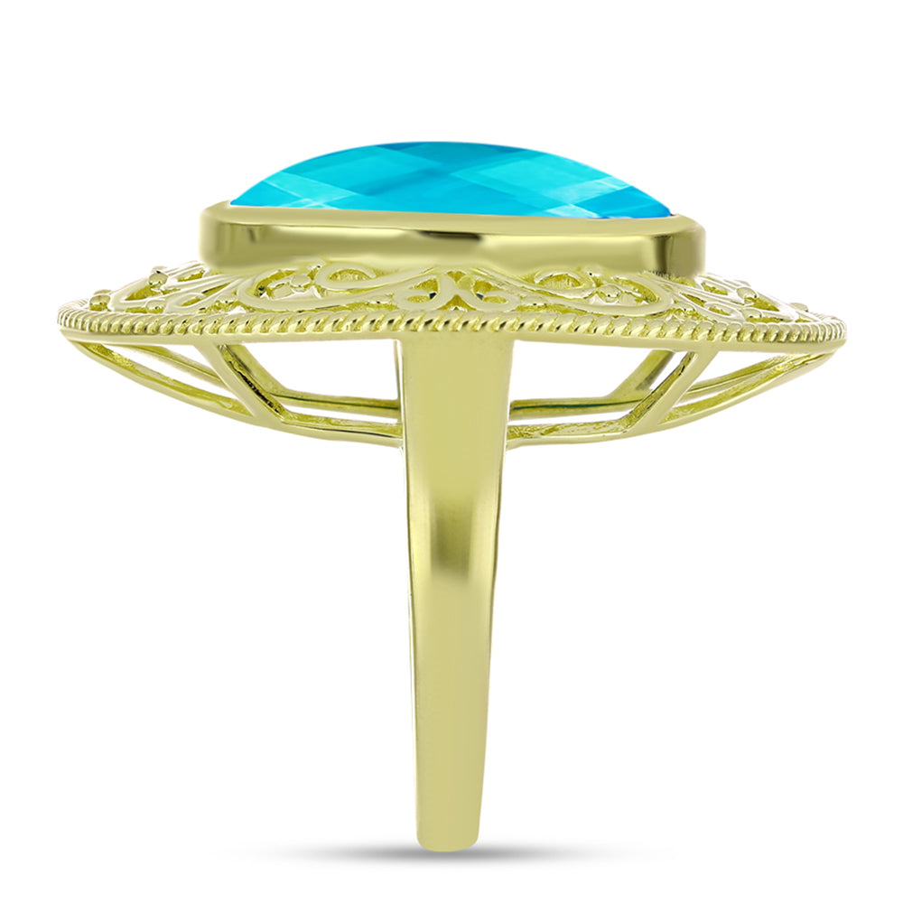 Inel din Argint 925 Placat cu Aur ( 7.26 grame ) cu Jad albastru 9.89 Carate