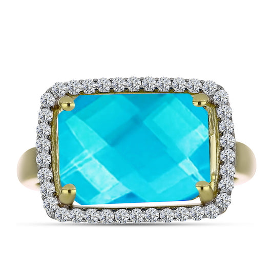 Inel din Argint 925 Placat cu Aur ( 3.26 grame ) cu Jad albastru și Topaz Alb 5.81 Carate