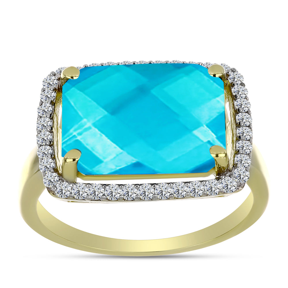 Inel din Argint 925 Placat cu Aur ( 3.26 grame ) cu Jad albastru și Topaz Alb 5.81 Carate 3 