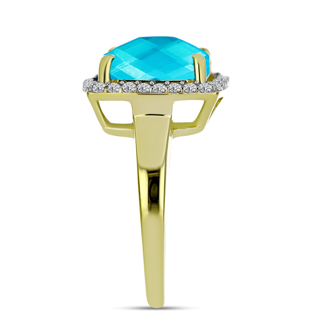 Inel din Argint 925 Placat cu Aur ( 3.26 grame ) cu Jad albastru și Topaz Alb 5.81 Carate 4 