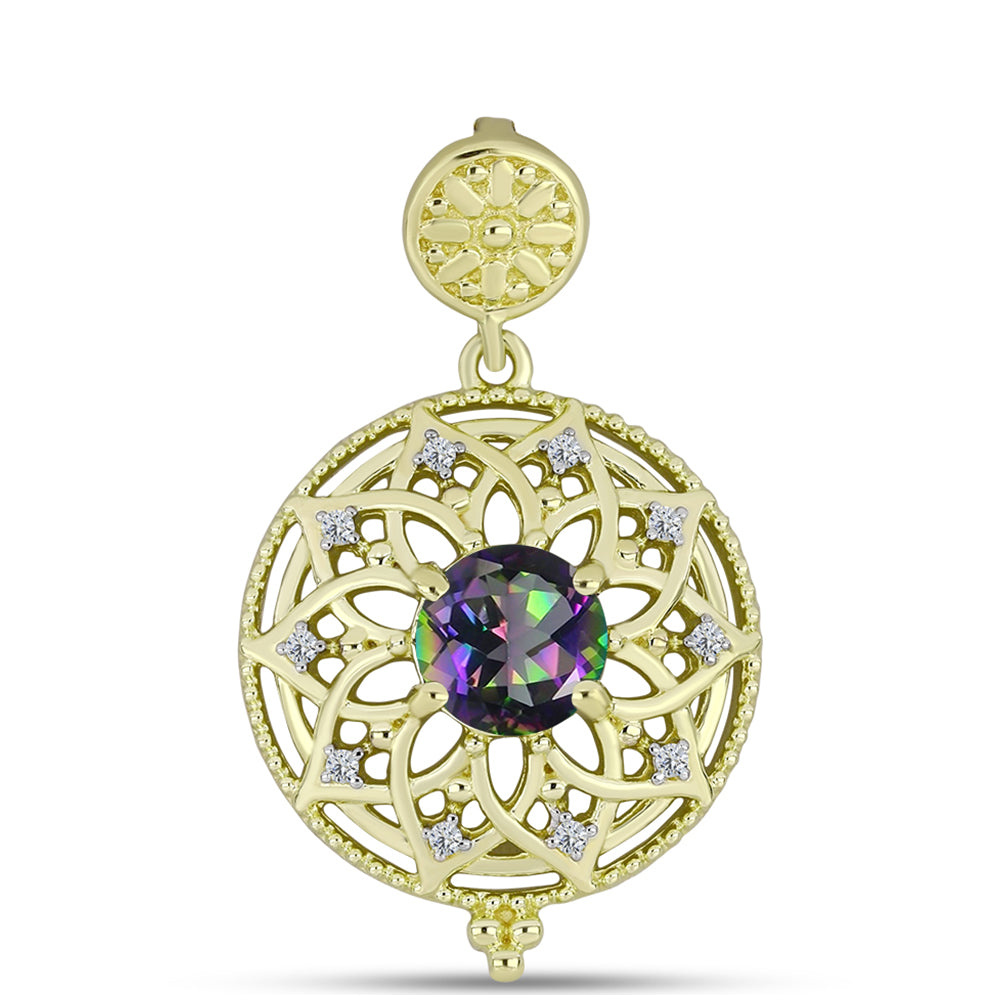 Pandantiv din Argint 925 Placat cu Aur ( 2.98 grame ) cu Cuarț Hematit Verde Mistic și Topaz Alb 1.3 Carate 1 