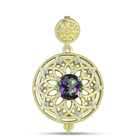 Pandantiv din Argint 925 Placat cu Aur ( 2.98 grame ) cu Cuarț Hematit Verde Mistic și Topaz Alb 1.3 Carate