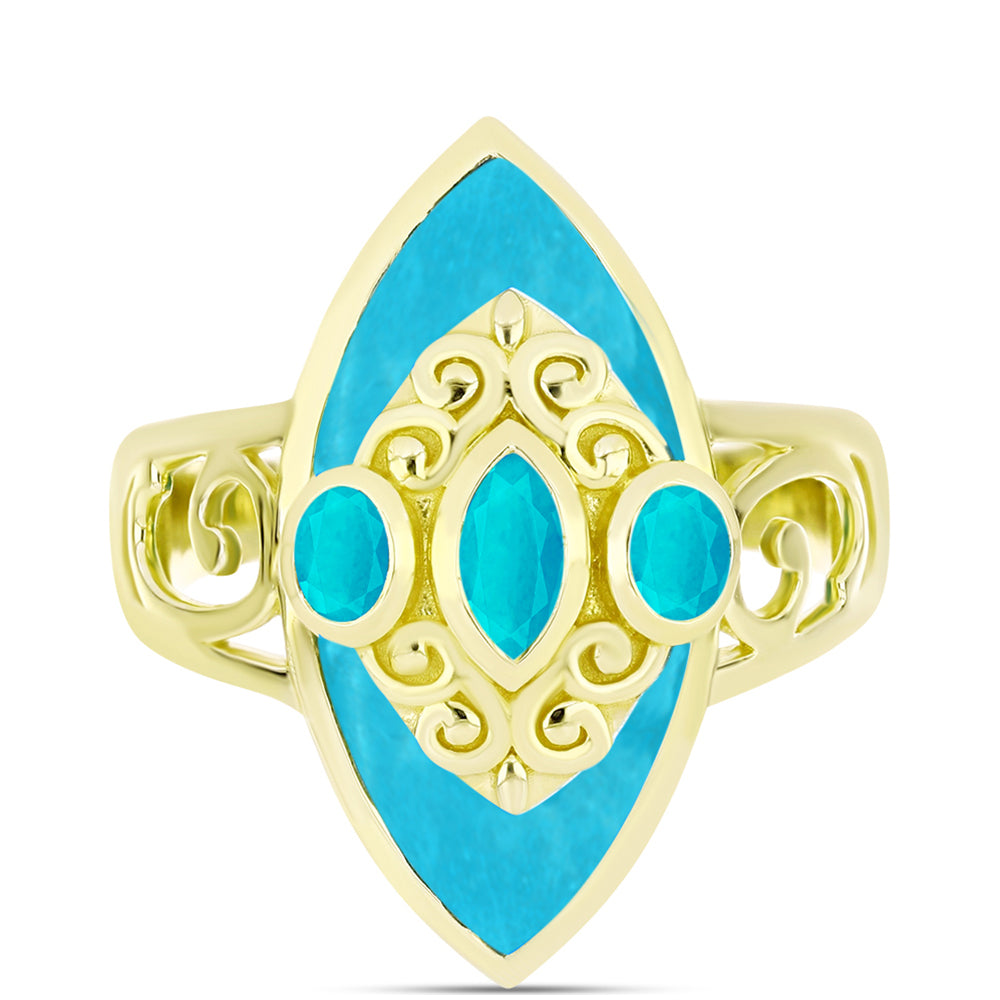 Inel din Argint 925 Placat cu Aur ( 5.69 grame ) cu Jad albastru 3.74 Carate 1 