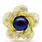 Pandantiv din Argint 925 Placat cu Aur ( 6.08 grame ) cu Perlă de Cultură Neagră și Topaz Alb 2.94 Carate