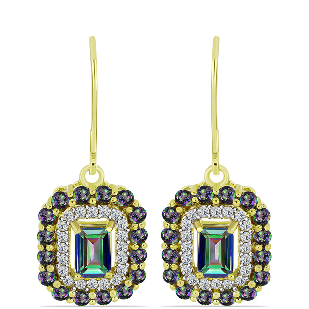 Cercei din Argint 925 Placat cu Aur ( 3.88 grame ) cu Cuarț Hematit Verde Mistic și Topaz Alb 2.5 Carate