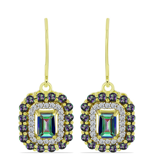 Cercei din Argint 925 Placat cu Aur ( 3.88 grame ) cu Cuarț Hematit Verde Mistic și Topaz Alb 2.5 Carate