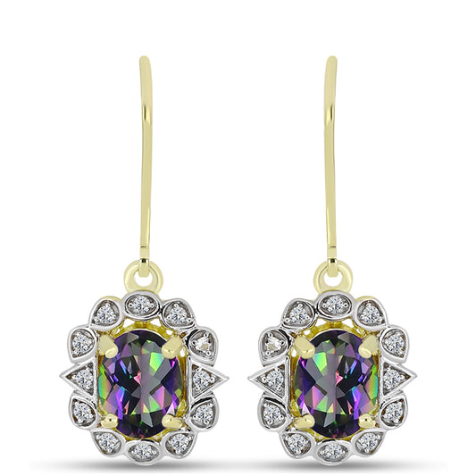 Cercei din Argint 925 Placat cu Aur ( 3.17 grame ) cu Cuarț Hematit Verde Mistic și Topaz Alb 2.49 Carate