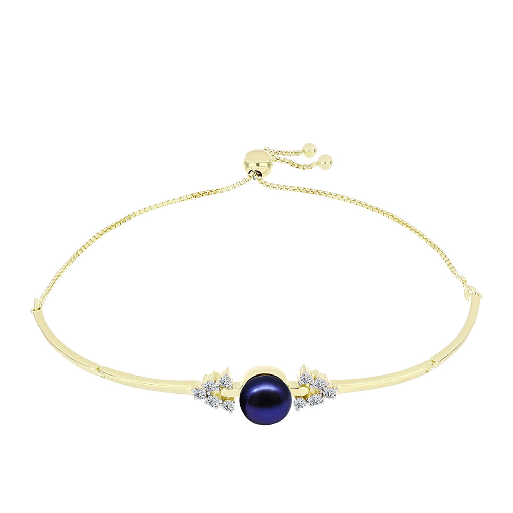 Brățară din Argint 925 Placat cu Aur ( 5.5 grame ) cu Perlă de Cultură Neagră și Topaz Alb 3.45 Carate 1 