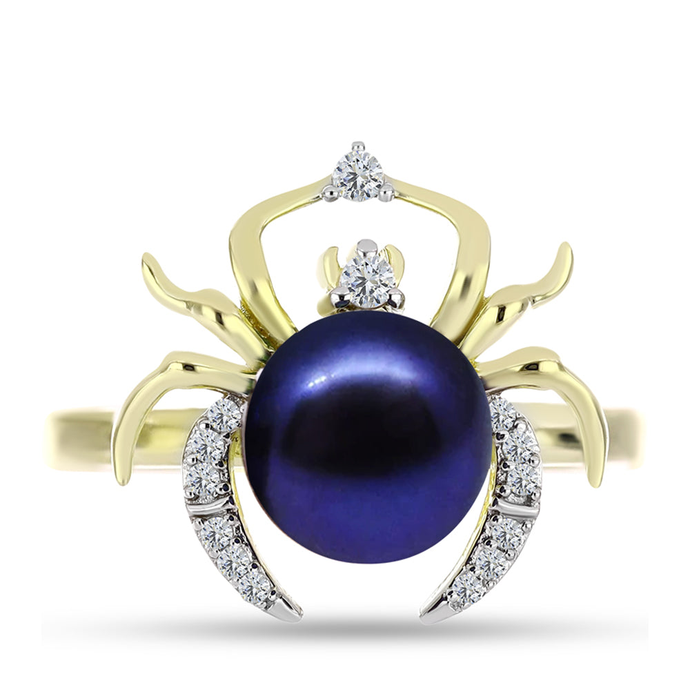Inel din Argint 925 Placat cu Aur ( 3.44 grame ) cu Perlă de Cultură Neagră și Topaz Alb 3.67 Carate