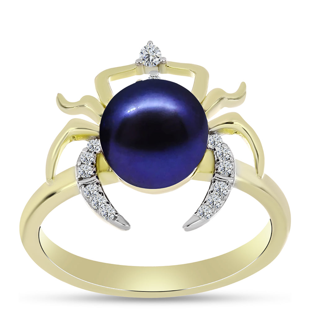Inel din Argint 925 Placat cu Aur ( 3.44 grame ) cu Perlă de Cultură Neagră și Topaz Alb 3.67 Carate 3 