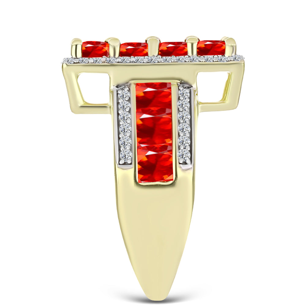 Inel din Argint 925 Placat cu Aur ( 6.74 grame ) cu Opal de Foc Lega Dembi și Topaz Alb 2.2 Carate