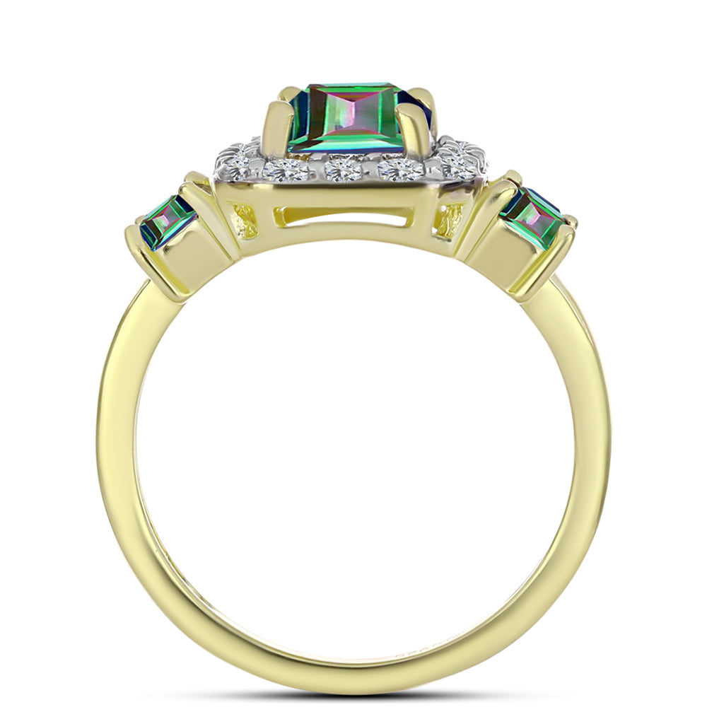 Inel din Argint 925 Placat cu Aur ( 2.66 grame ) cu Cuarț Hematit Verde Mistic și Topaz Alb 2.46 Carate