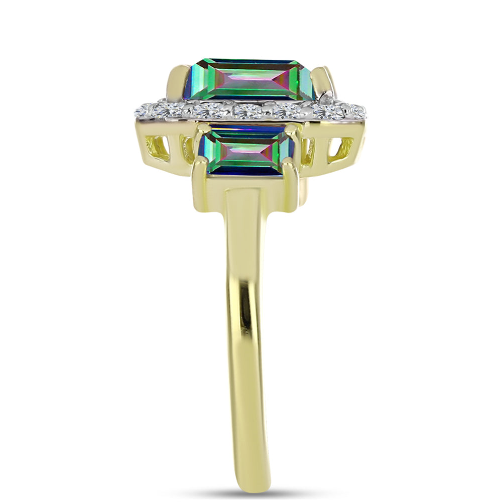 Inel din Argint 925 Placat cu Aur ( 2.66 grame ) cu Cuarț Hematit Verde Mistic și Topaz Alb 2.46 Carate 4 