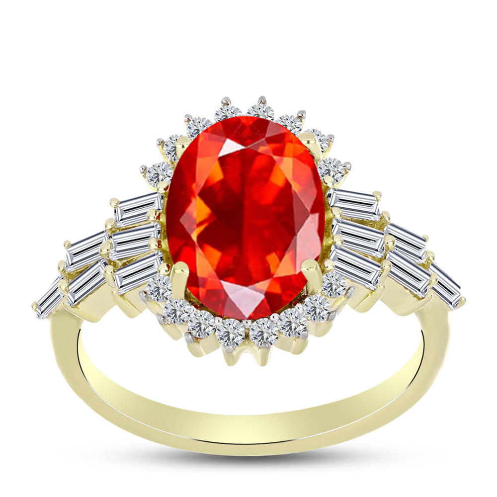 Inel din Argint 925 Placat cu Aur ( 2.8 grame ) cu Opal de Foc Lega Dembi și Zircon Alb 3.17 Carate