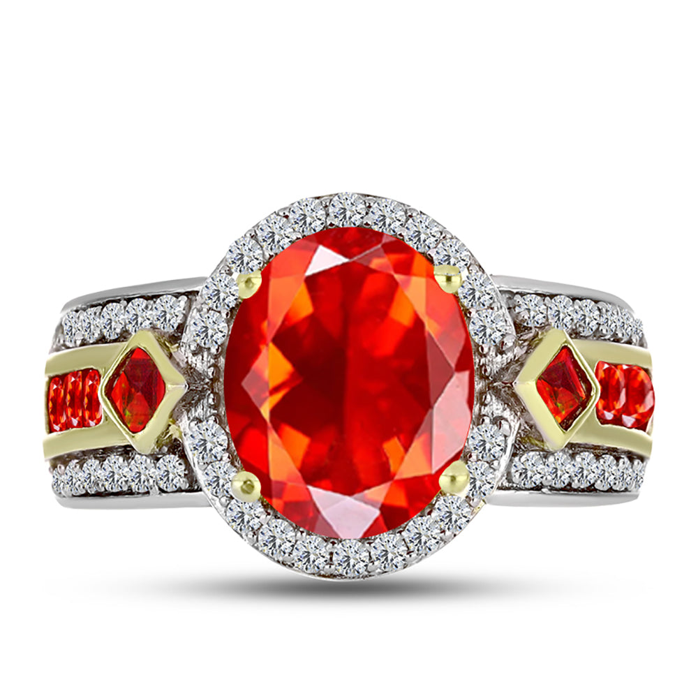 Inel din Argint 925 Placat cu Aur ( 4.81 grame ) cu Opal de Foc Lega Dembi și Topaz Alb 2.2 Carate